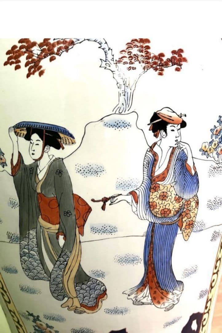 【超特大 美品】台付 高さ111cm 重量12.6kg 金彩花牡丹美人画 薩摩焼