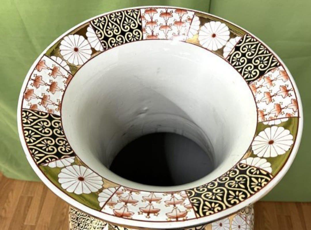 【超特大 美品】台付 高さ111cm 重量12.6kg 金彩花牡丹美人画 薩摩焼