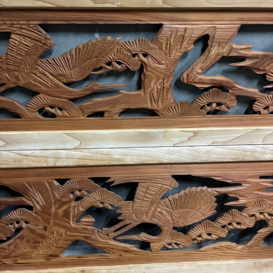 昭和レトロ 木製 2枚セット 欄間 鶴 松 木製彫刻 両面