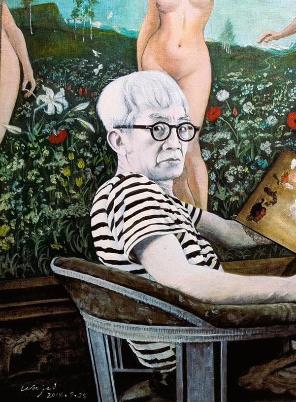 伊藤和生　藤田嗣治作「アトリエの自画像Ⅲ」白黒写真から油彩画にて模写 Ｆ20号