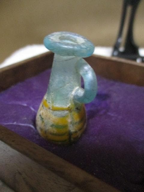メソポタミア文明　コアガラス　香油瓶　箱付き　Q20-1