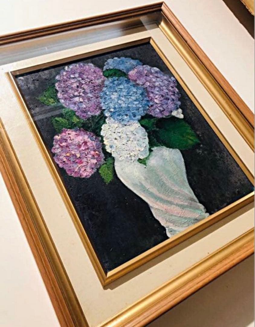 希少◆レア◆昭和レトロ/アンティーク/ビンテージ◆あ じさい/紫陽花◆油絵◆絵画