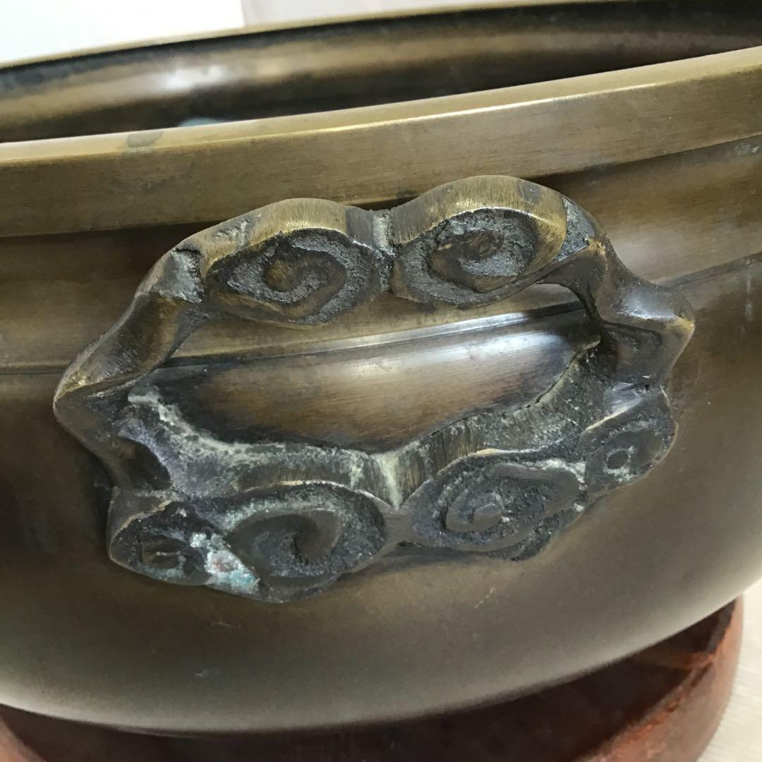 茶道具　灰炉　銅製　木製台•底瓦•前瓦•灰ならし具付　配送用箱　S233HR