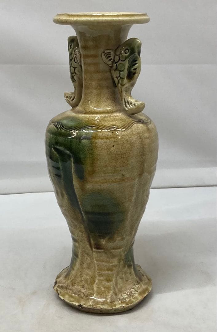 B477s 「織部 双魚飾花生」織部様式　花入　茶道具　作者不詳　箱無し