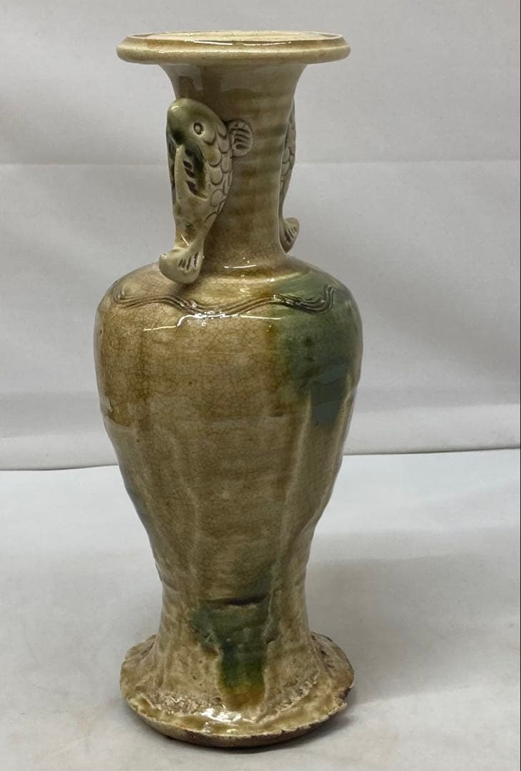 B477s 「織部 双魚飾花生」織部様式　花入　茶道具　作者不詳　箱無し