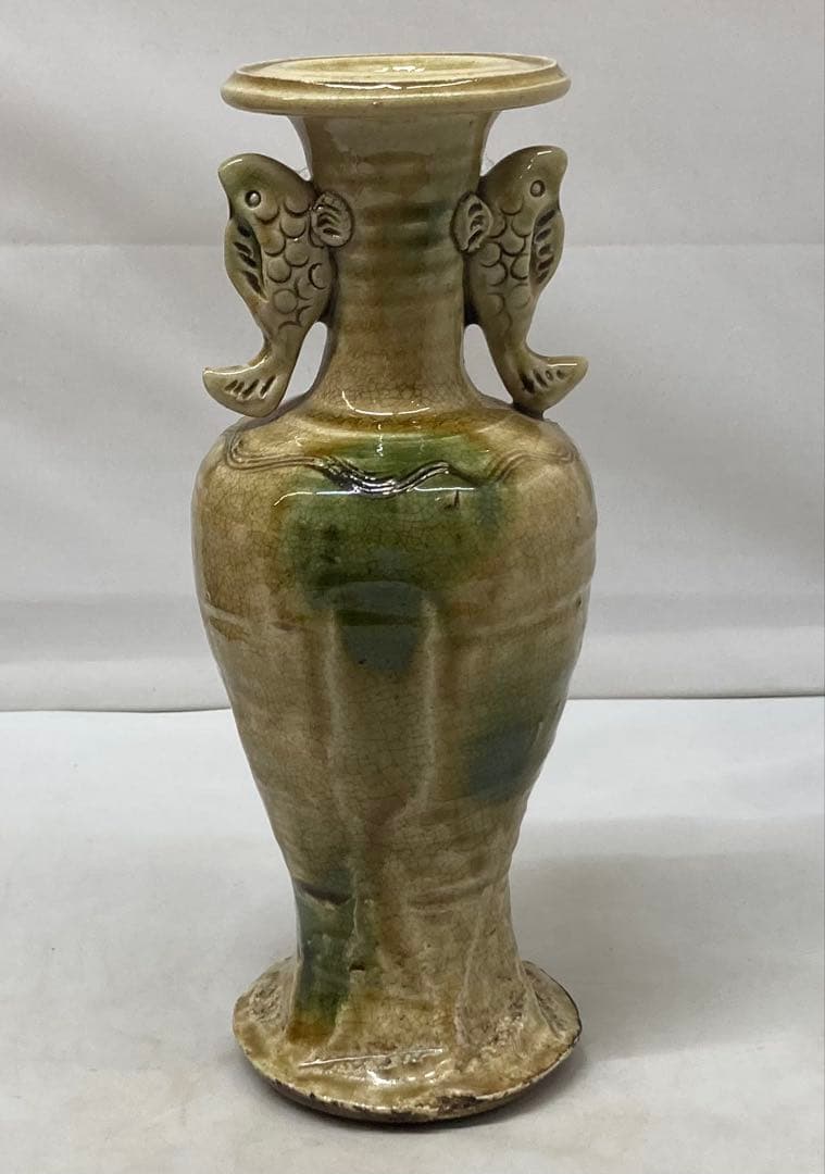 B477s 「織部 双魚飾花生」織部様式　花入　茶道具　作者不詳　箱無し