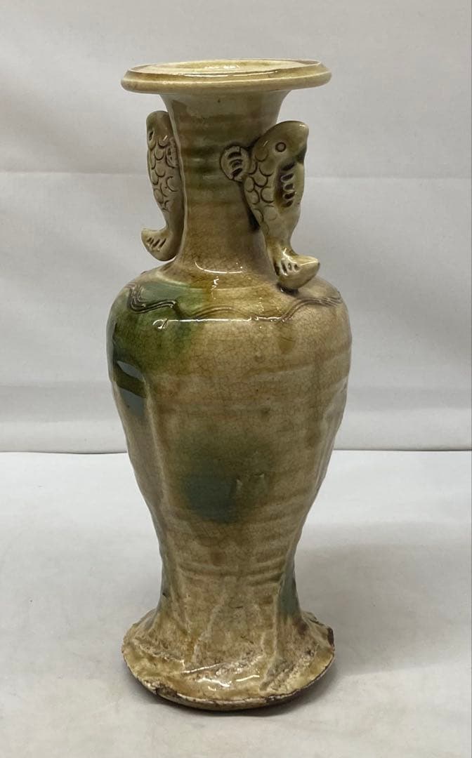 B477s 「織部 双魚飾花生」織部様式　花入　茶道具　作者不詳　箱無し