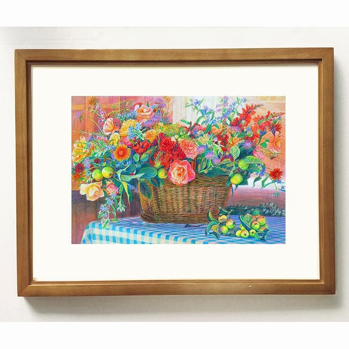 ガーデン　フラワー　インテリア　カントリー　 赤　バスケット　ブラウン　茶色　花