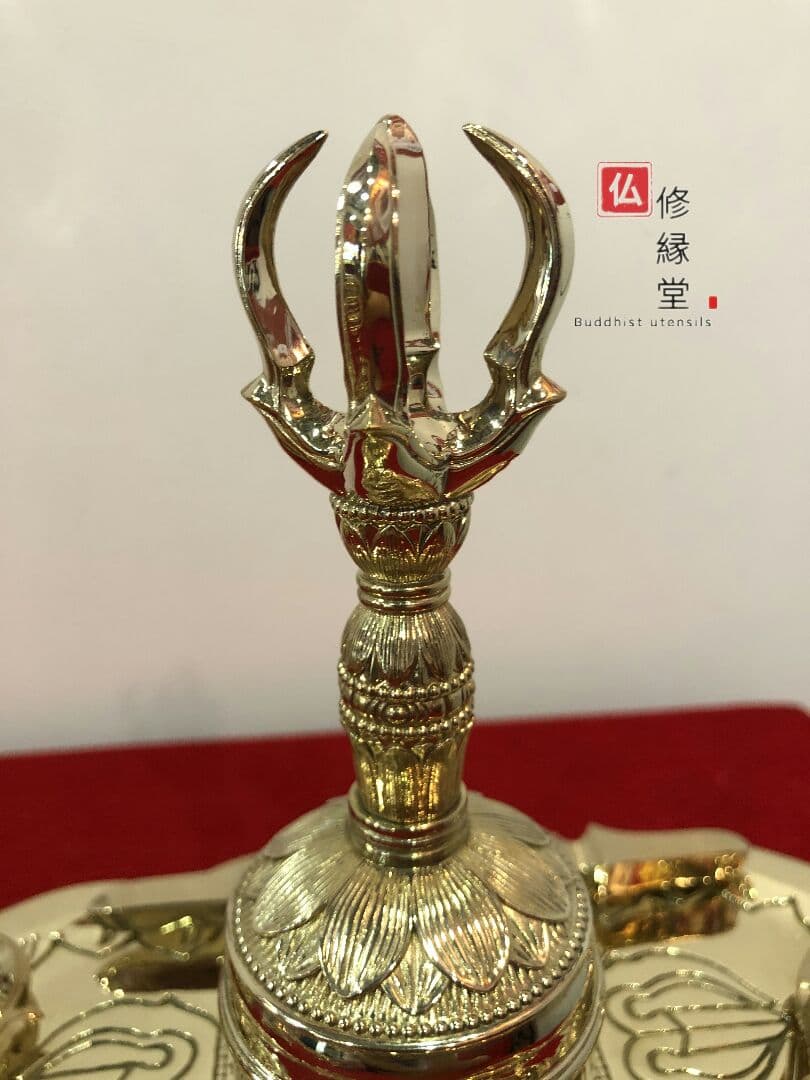 密教法具 真言宗 法器セット（大）金剛鈴·金剛盤·独鈷杵·三鈷杵·五鈷杵 真鍮製