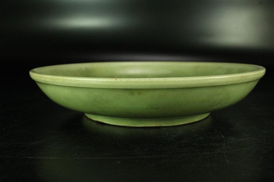 中国美術 青磁 鹿福紋 皿 φ19.5cm(K-A827)