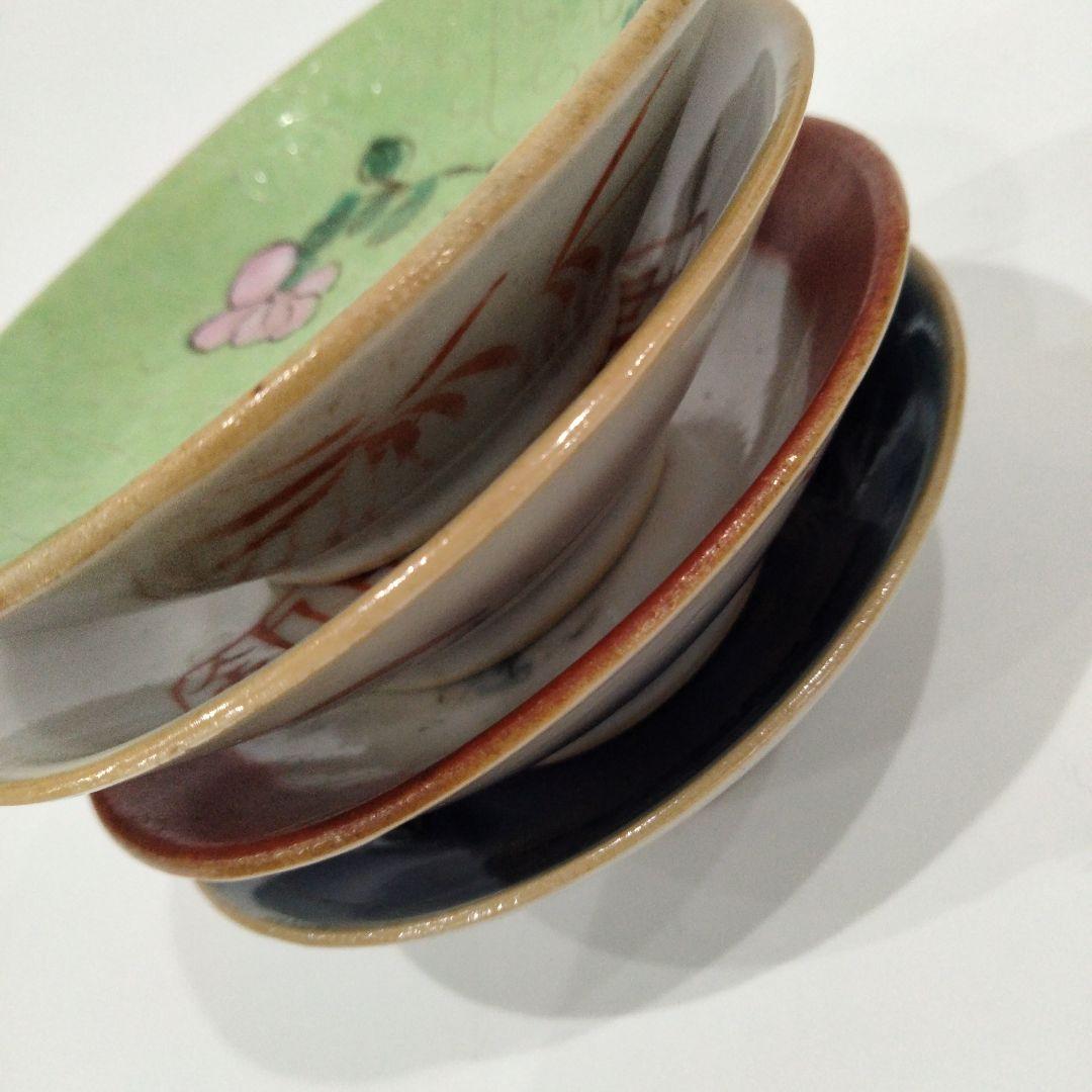 w172-3　中国古い小皿　清朝　新渡南京　十綿手４枚　A