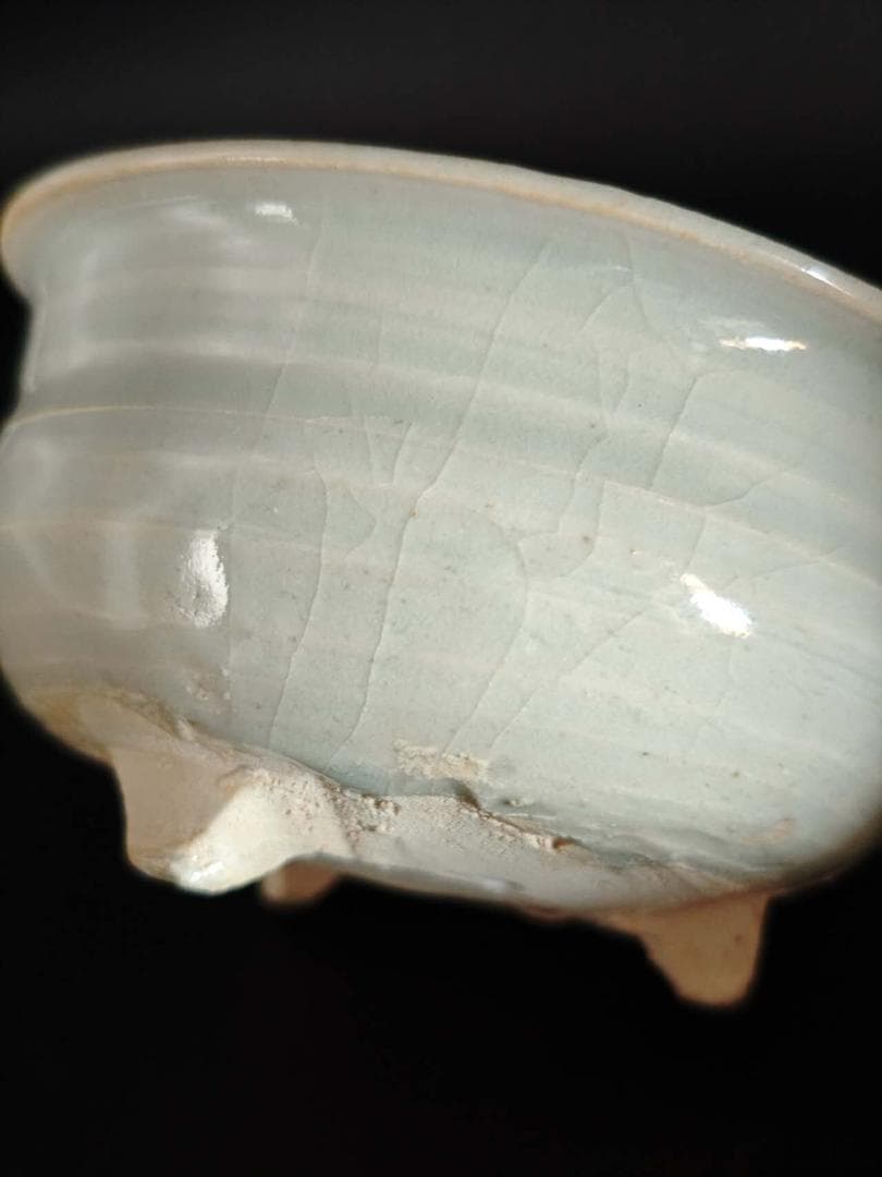 中国古美術　宋時代　青磁龍泉窯三足香炉　茶道具　唐物　旧家蔵出し(C-21)