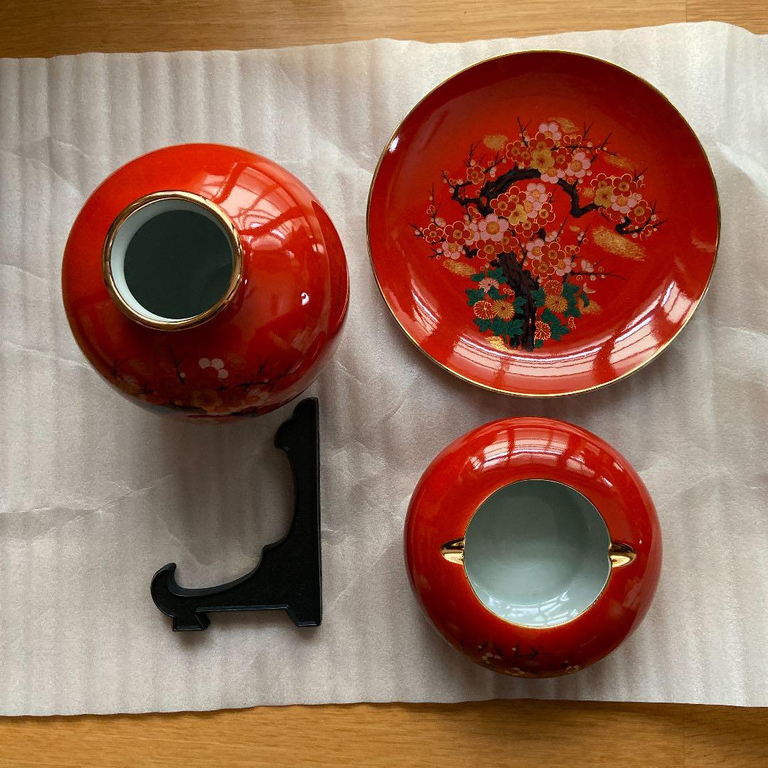 蔵出し！昭和レトロ【　飾り皿・花入・灰皿・皿立て・松梅菊　】金彩4点セット