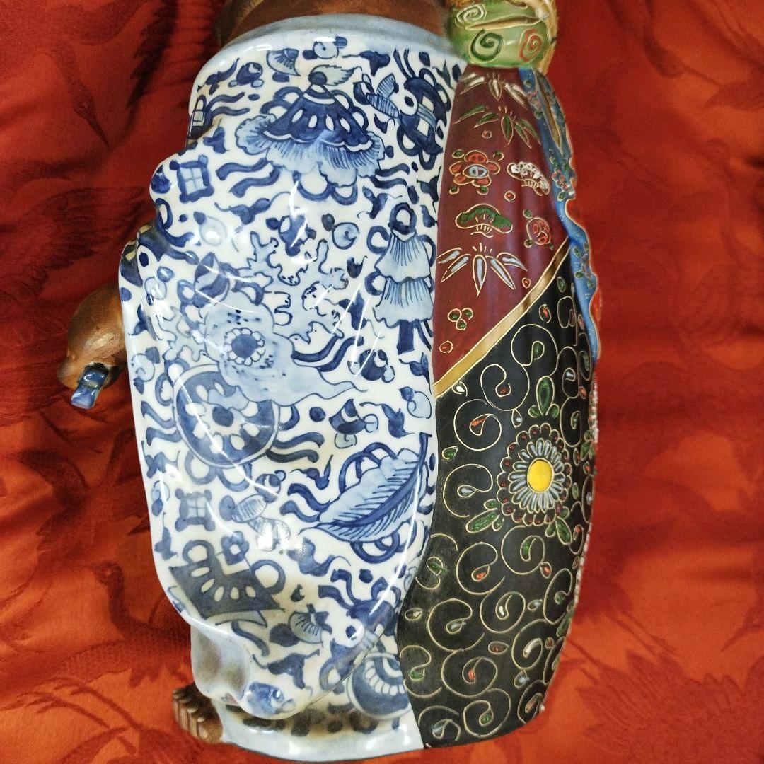 九谷焼陶器 青手 珍品 布袋様 骨董品 招福 高さ ３８ｃｍ