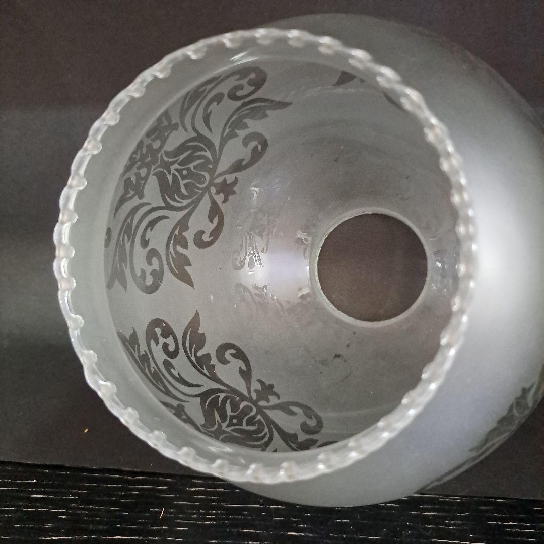 大正硝子　吹き硝子　腐食硝子　極上　レトロ　　腐蝕唐花細密硝子　輪花電気傘