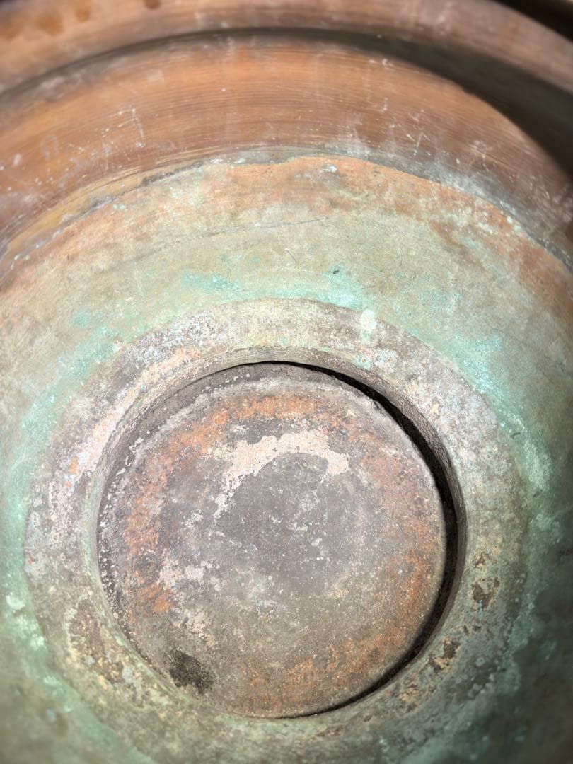 【極希少】 象双耳 真鍮製 火鉢 圧巻の細密彫刻 時代物 古美術 睡蓮鉢にも