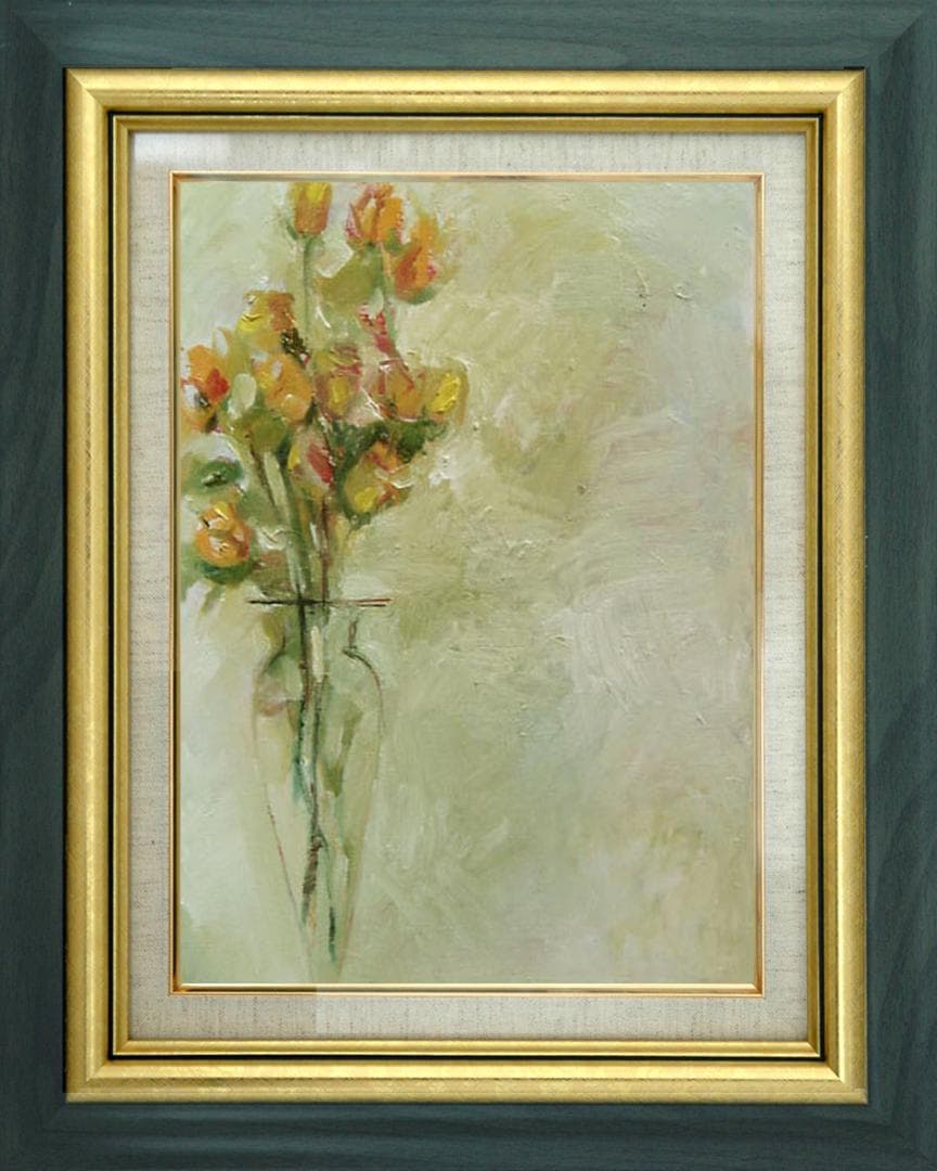 油絵 菅家令子 絵 絵画インテリア 額付き(黒) uF6-113402 花 ばら