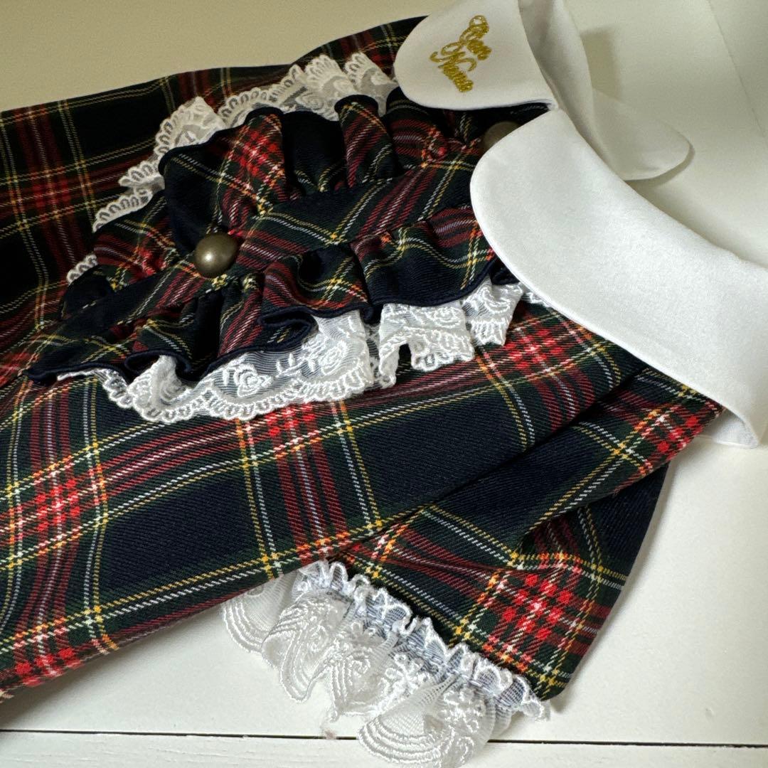 Can Nana チェック柄犬服 フリル付き