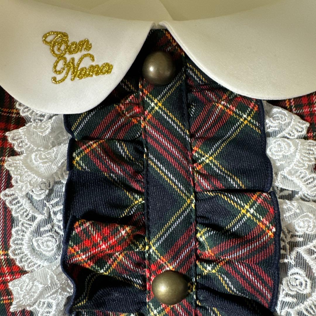 Can Nana チェック柄犬服 フリル付き