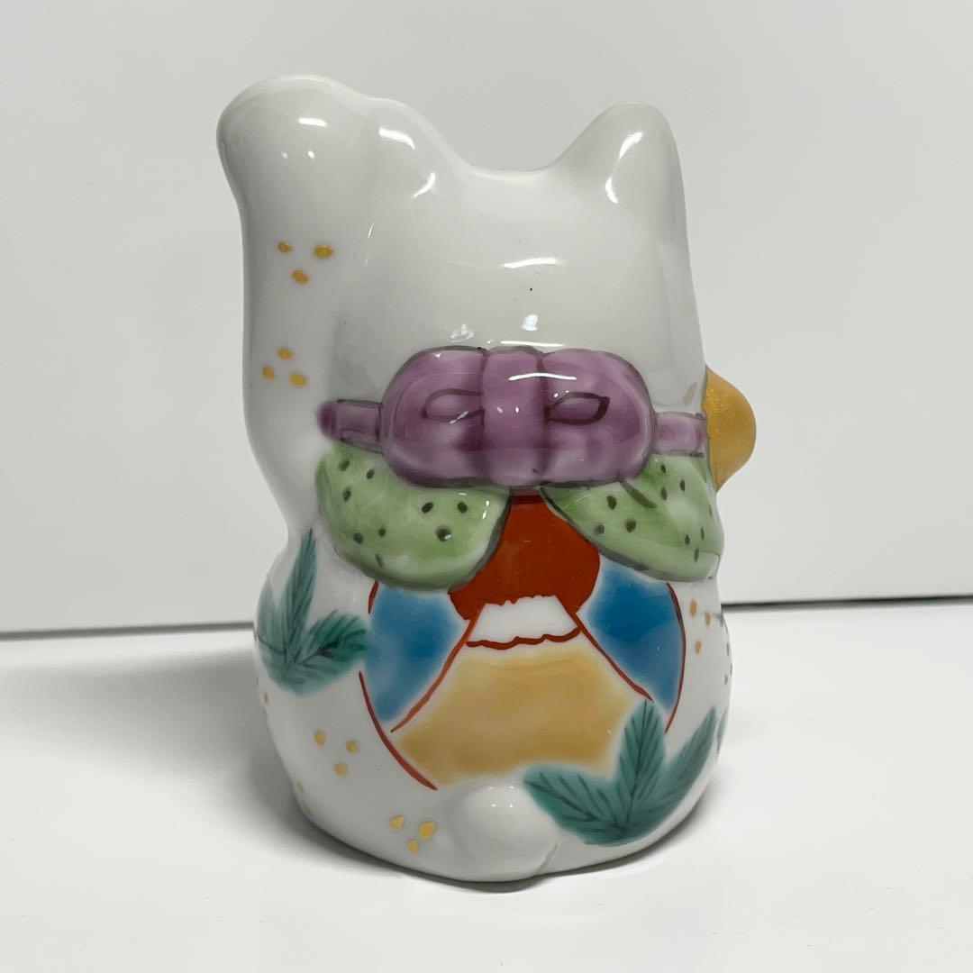 【願いが叶う】九谷焼 手描きの招き猫 2.5号 青九谷富士山 左手 一美作