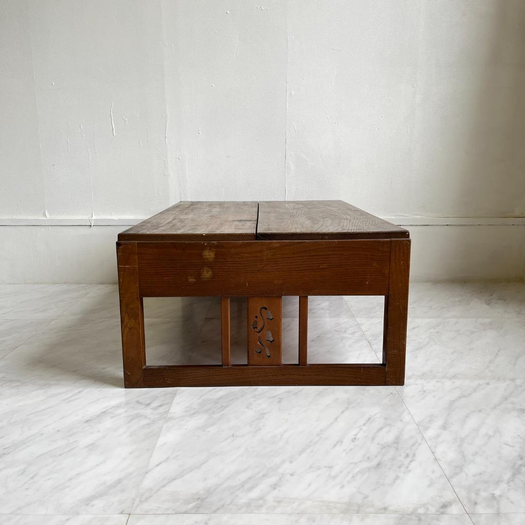 古い木味の文机 作業台 2杯引出し 和家具 棚 和アンティーク レトロ 無垢