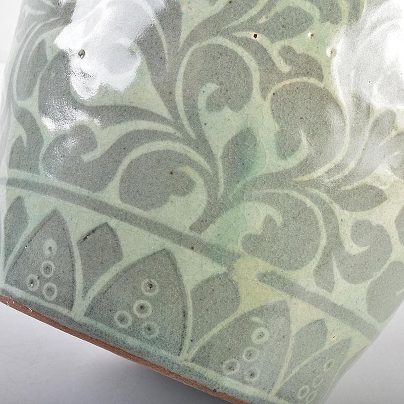 韓国　水広陶窯　李貞夏作　高麗青磁　花文　水指　合わせ箱　V　R7713B