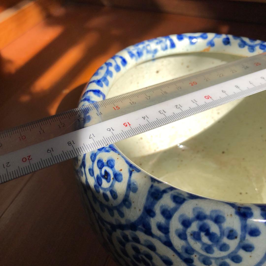 信楽焼 蛸唐草文様 火鉢鉢カバー青い渦巻き柄 日本伝統工芸品