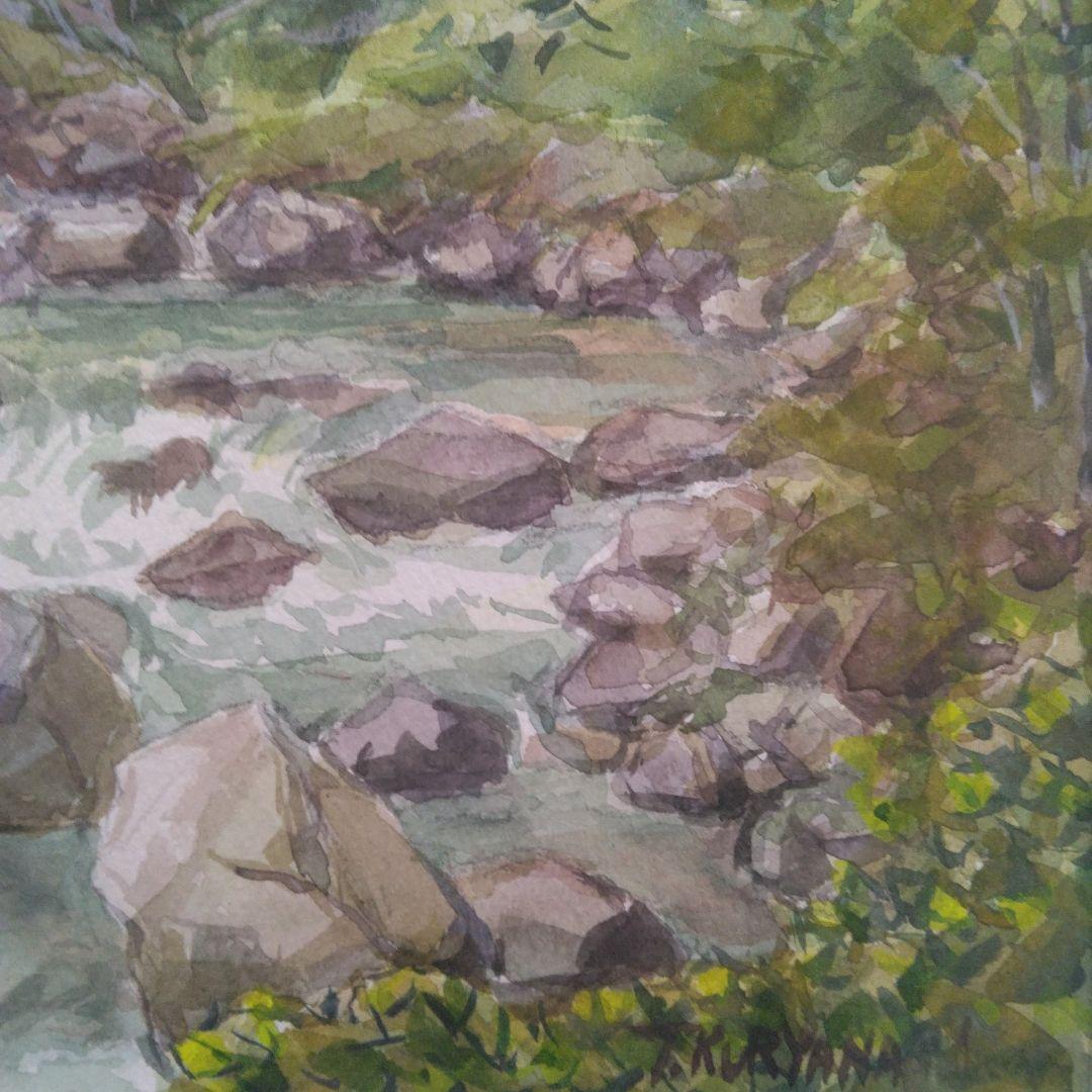 アート　フレーム　額縁　ゴールド　F6　水彩画　秋景　 額装済み　インテリア