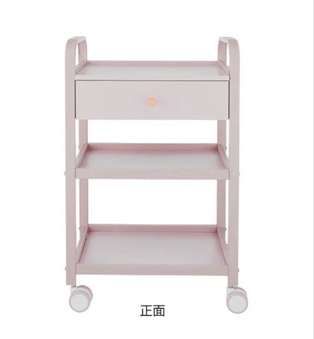 ピンクの引き出し付き3段ワゴン