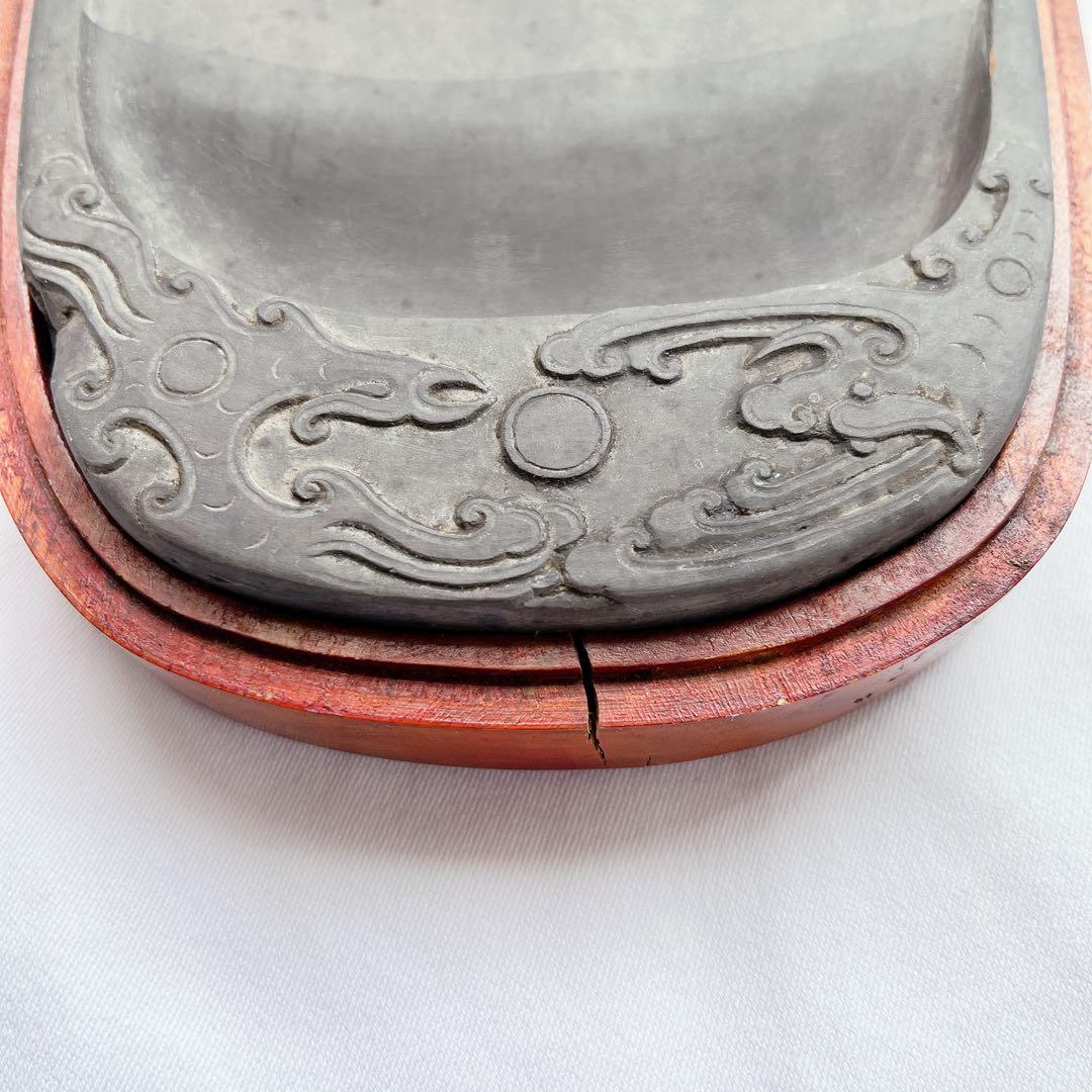 中国　硯＋筆2本　セット販売　石製書道硯　硯箱　すずり　木箱入　書道　習字道具