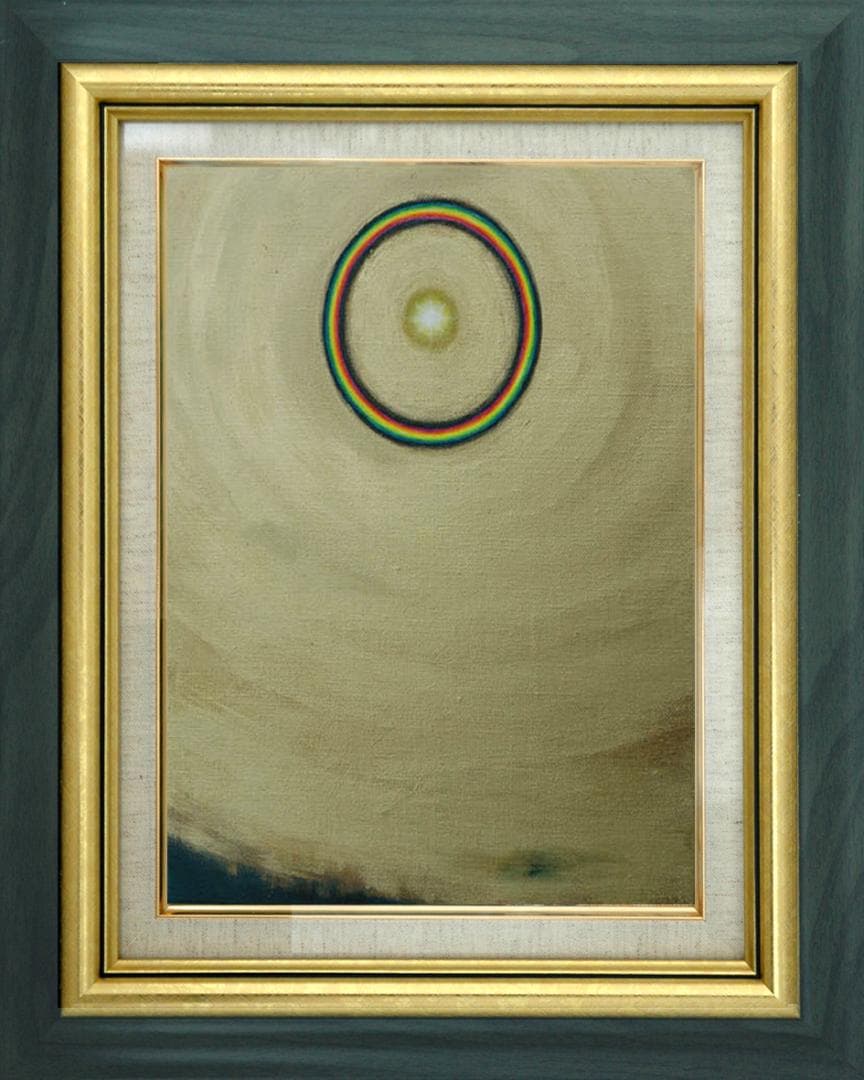 油絵 菅家令子 絵 絵画インテリア額付(薄青緑)F3-G112023 風景祈希望