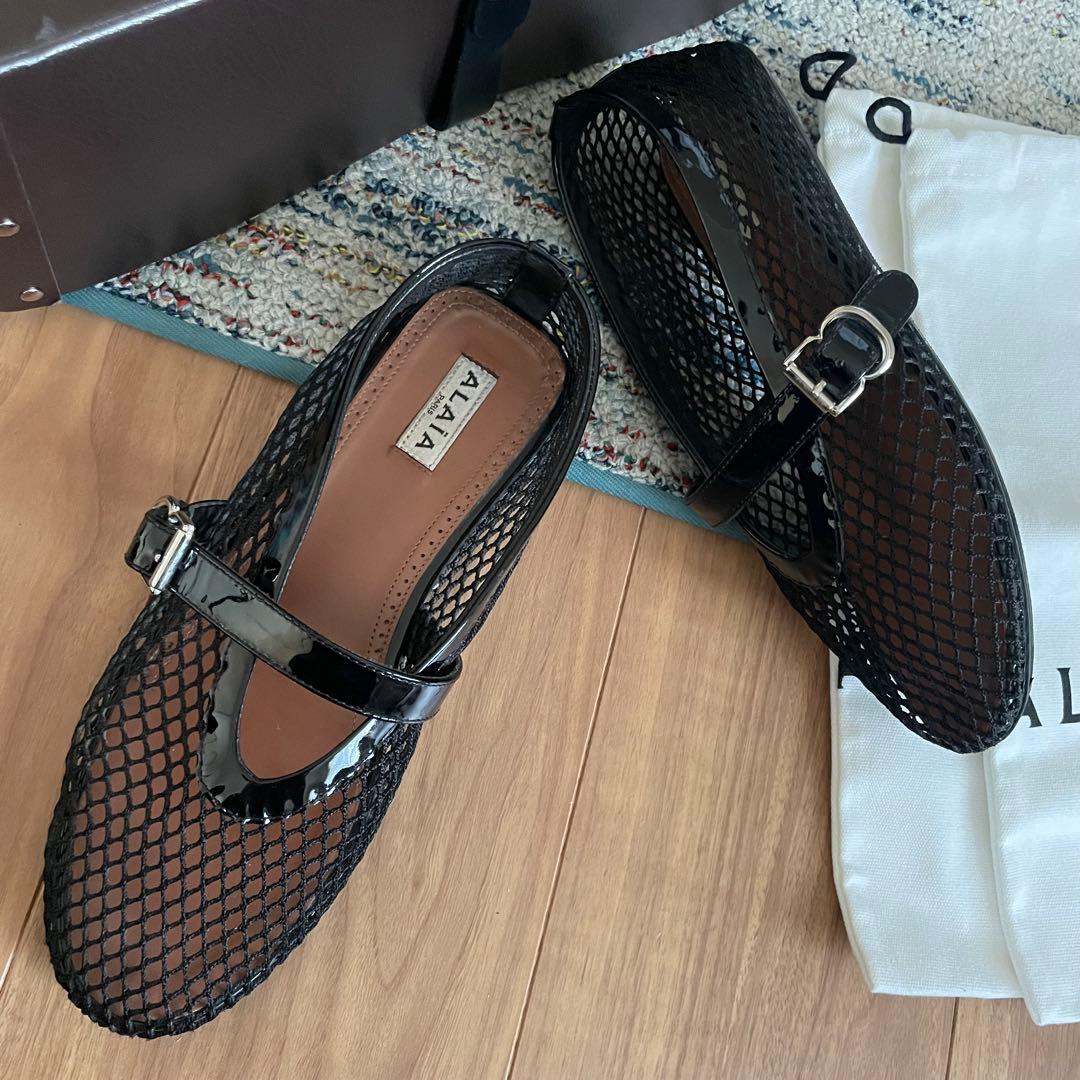 美品　Alaia バレエシューズ　ブラック　38.5 箱、袋付