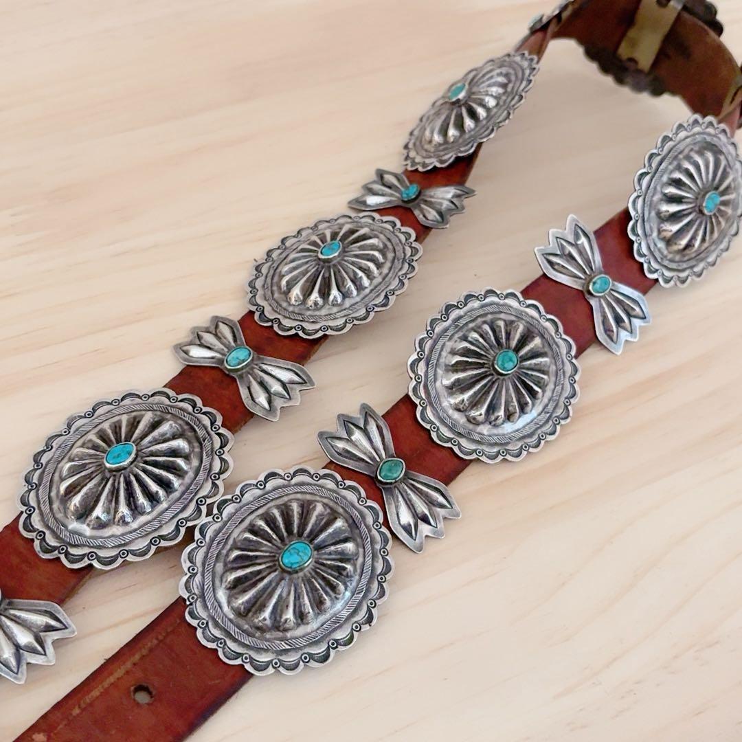 ヴィンテージ ナバホ ターコイズ コンチョベルト1920年代後半 オールドポーン