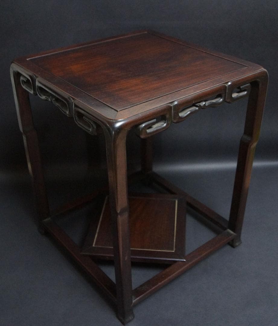 茶道具 老唐木紫檀 高台花台 飾台 香炉台 盆栽台高36.5cm/ 華道具時代物