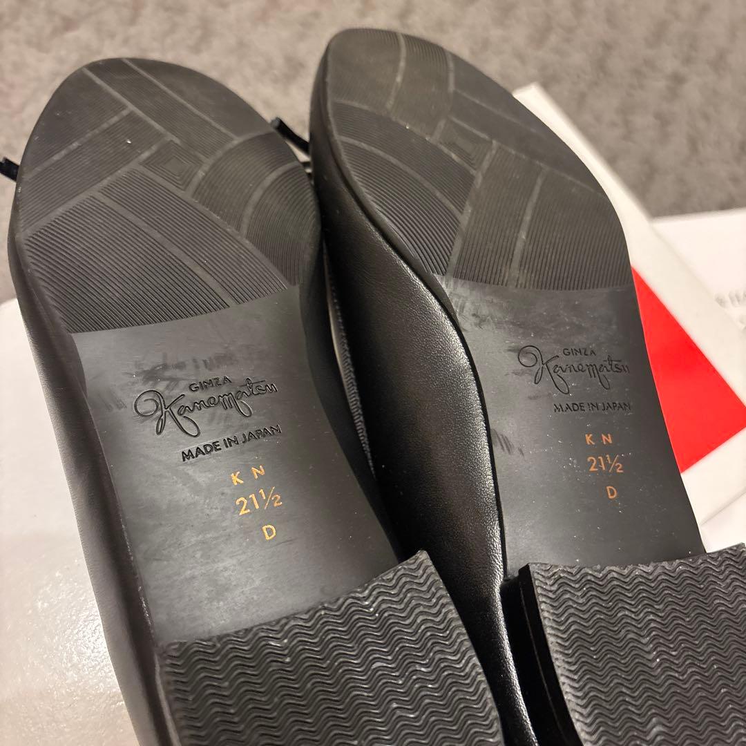 かねまつ　21.5cm AQUA BELL フラットパンプス　黒