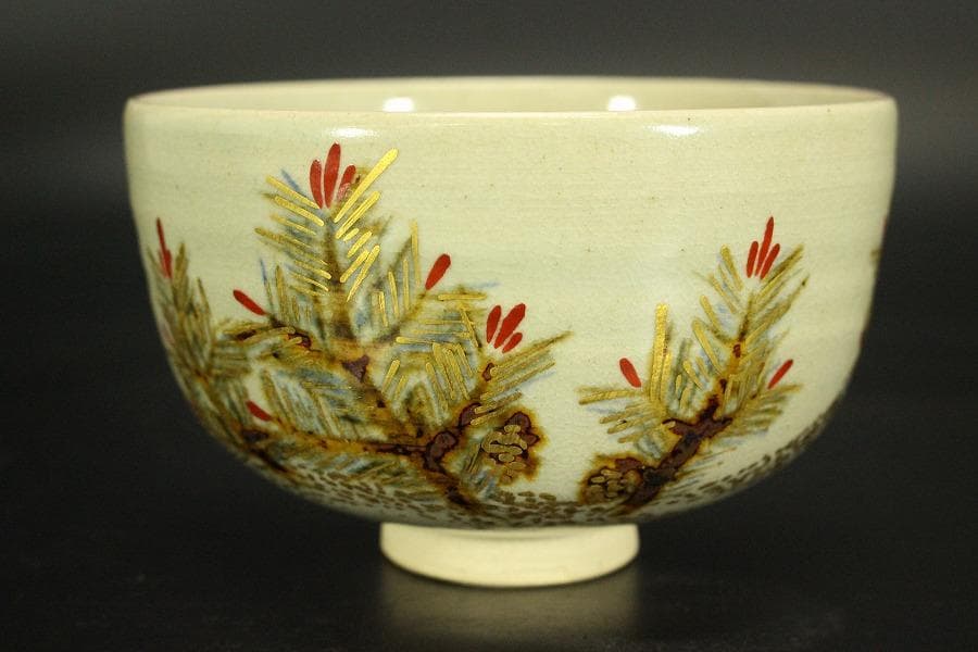 茶道具 糸田川阿山人造 若松の画 在印 共箱(LC881)