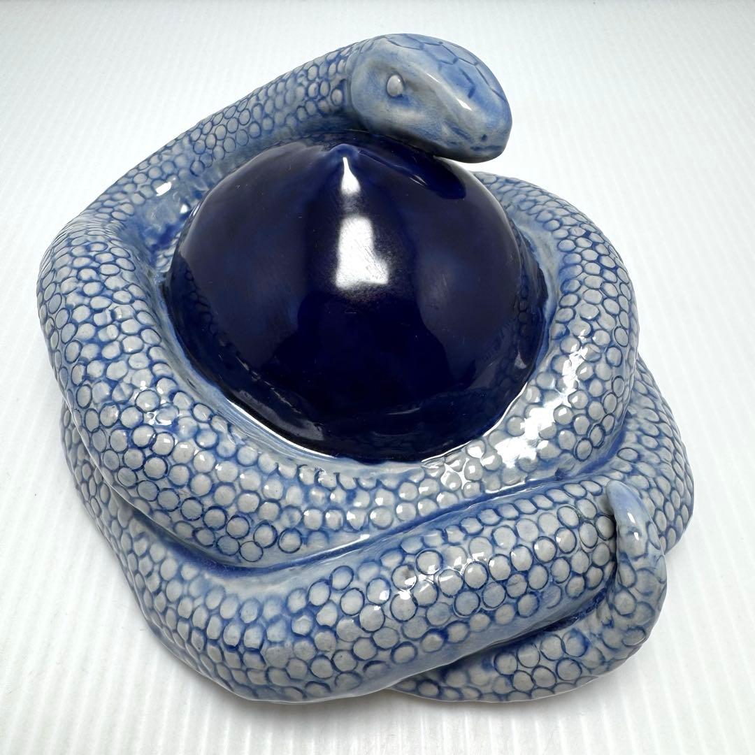 九谷焼 三代目 徳田八十吉 人間国宝 蛇 へび 干支 置物 共箱 説明書