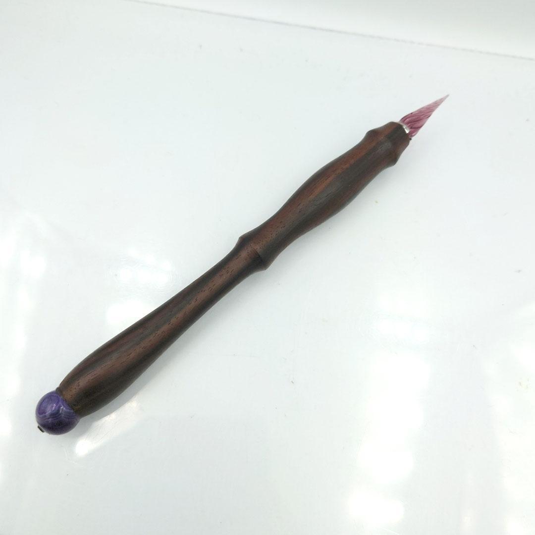 黒檀　ガラスペン木軸　No.7　パープルストライプアゲート　ボルトレッティ互換軸