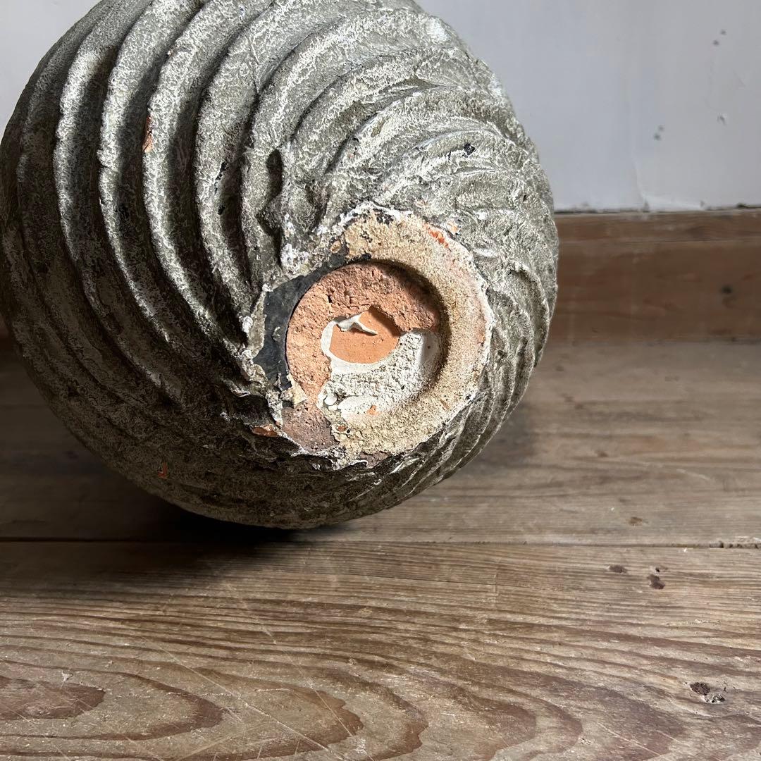 フランスアンティーク 花器 鉢植え 大型ストーンポット 螺旋模様　高さ47.5