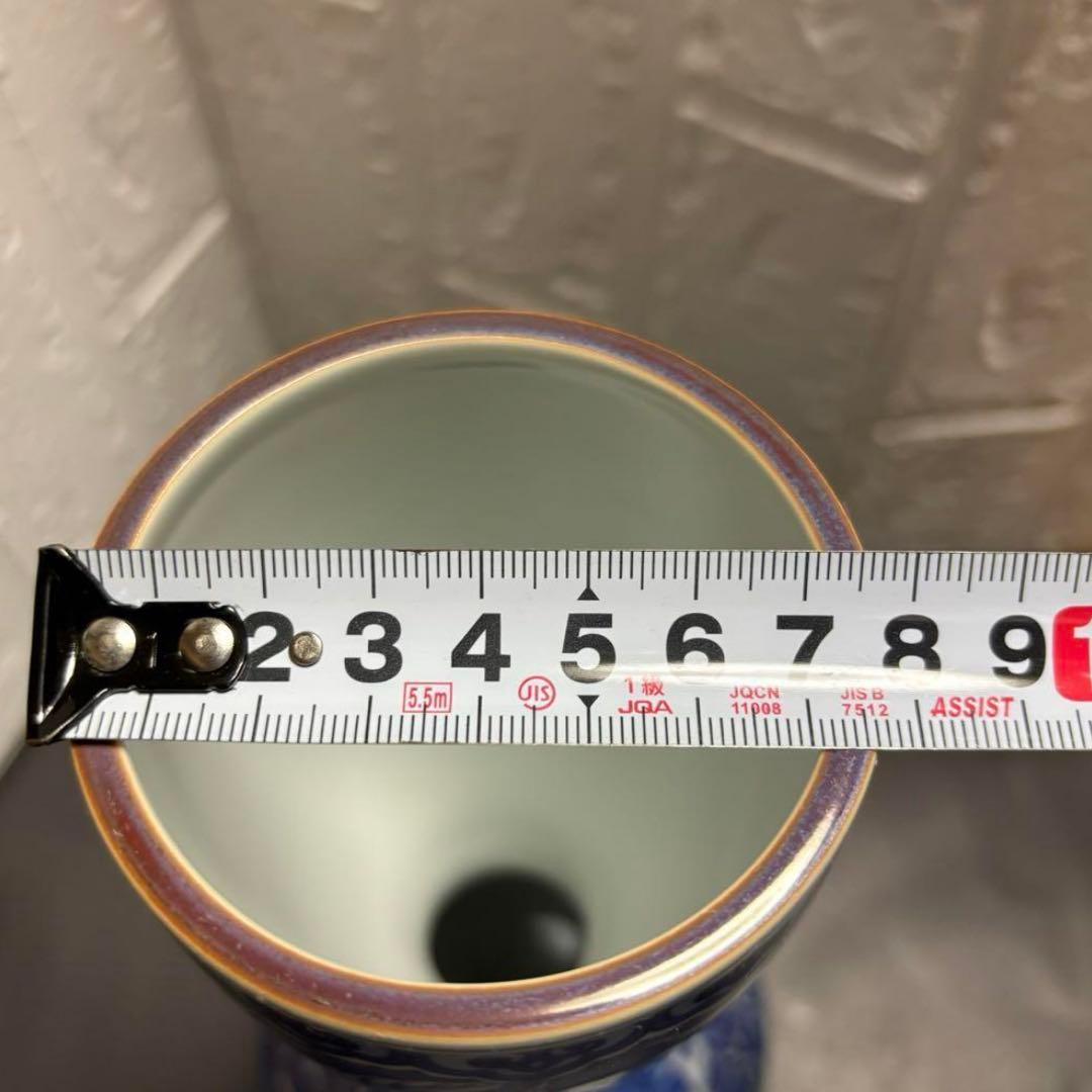 辻常陸 花瓶 染付け 宮内庁御用達 桃 鳩 瓢箪