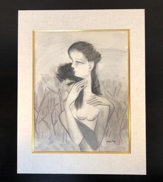 ◆鑑定 登録済◆保証：東郷青児「婦人像」水彩 額装 絵画 洋画家