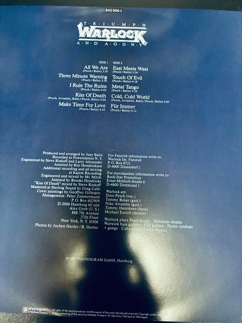WARLOCK TRIUMPH AND AGONY ピクチャーレコード