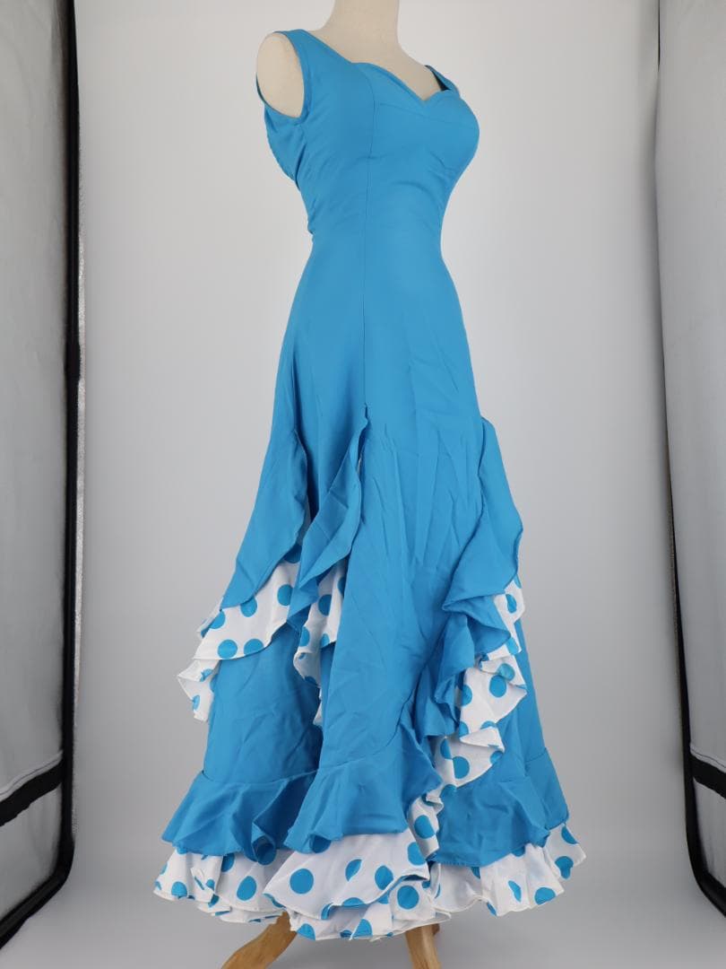 【美品 フラメンコ衣装】スカイブルー×水玉 アトリエ貴美恵 ドレス シージョ