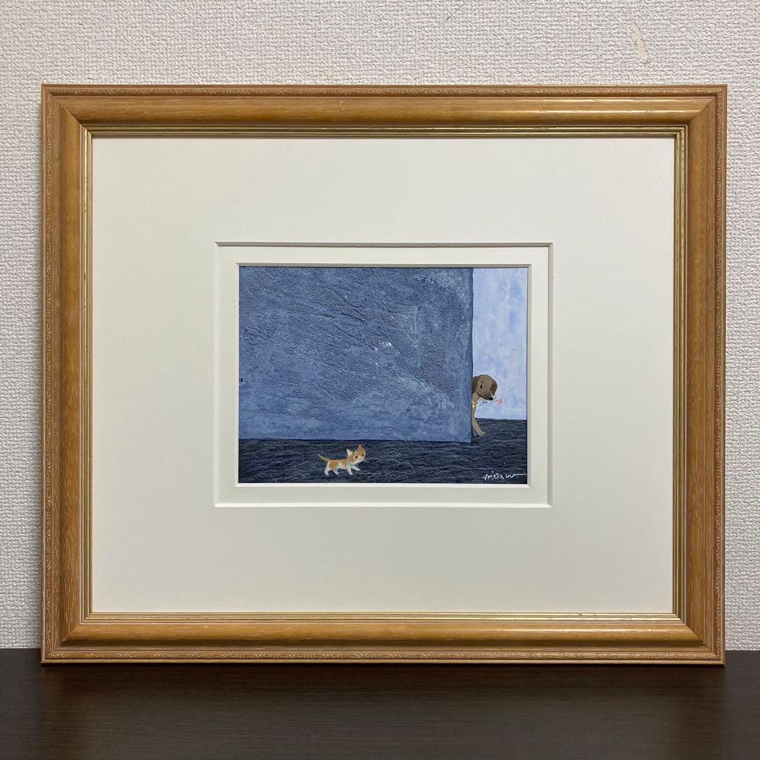 【真作】渡辺あきお 真筆原画 直筆サイン 裏書き有り 絵画 猫