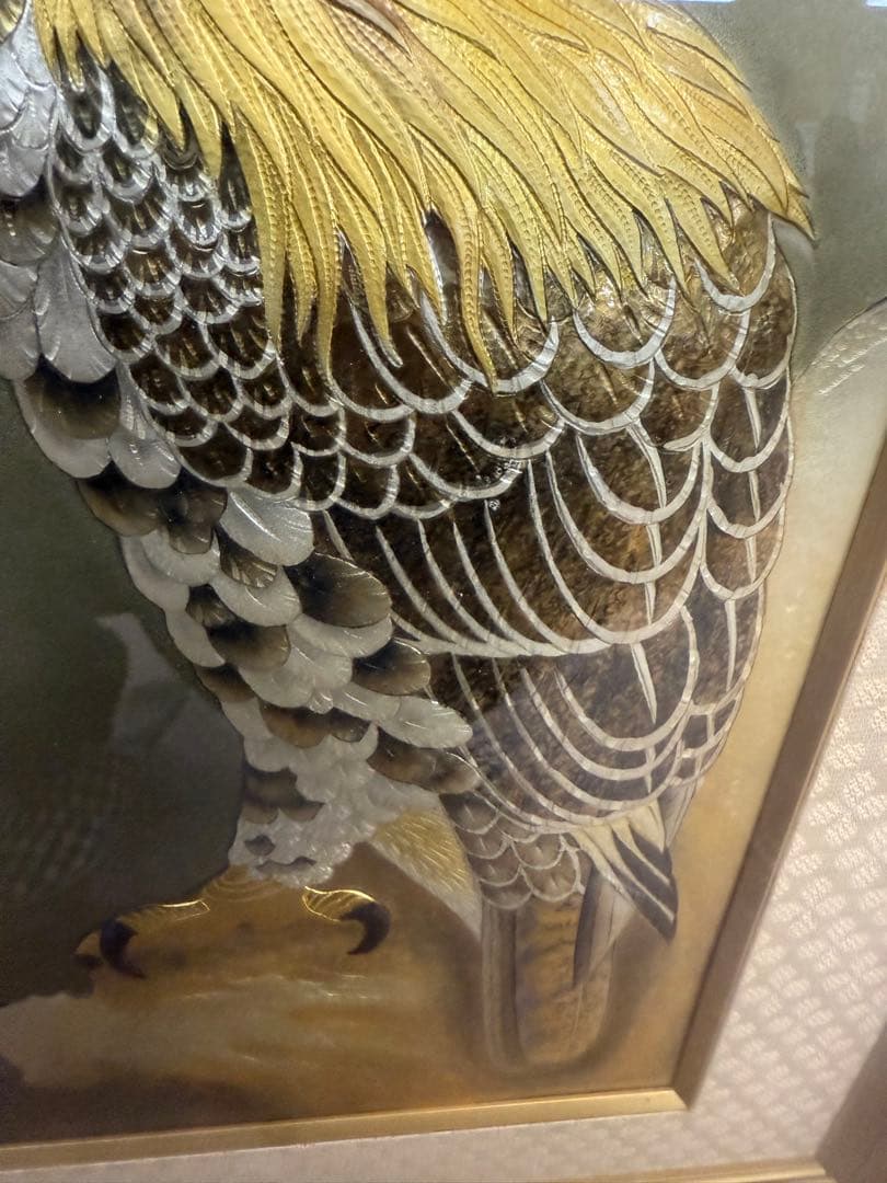 中村春山 彫金 額装 金彩 鷹図 額サイズ 55cm 72cm
