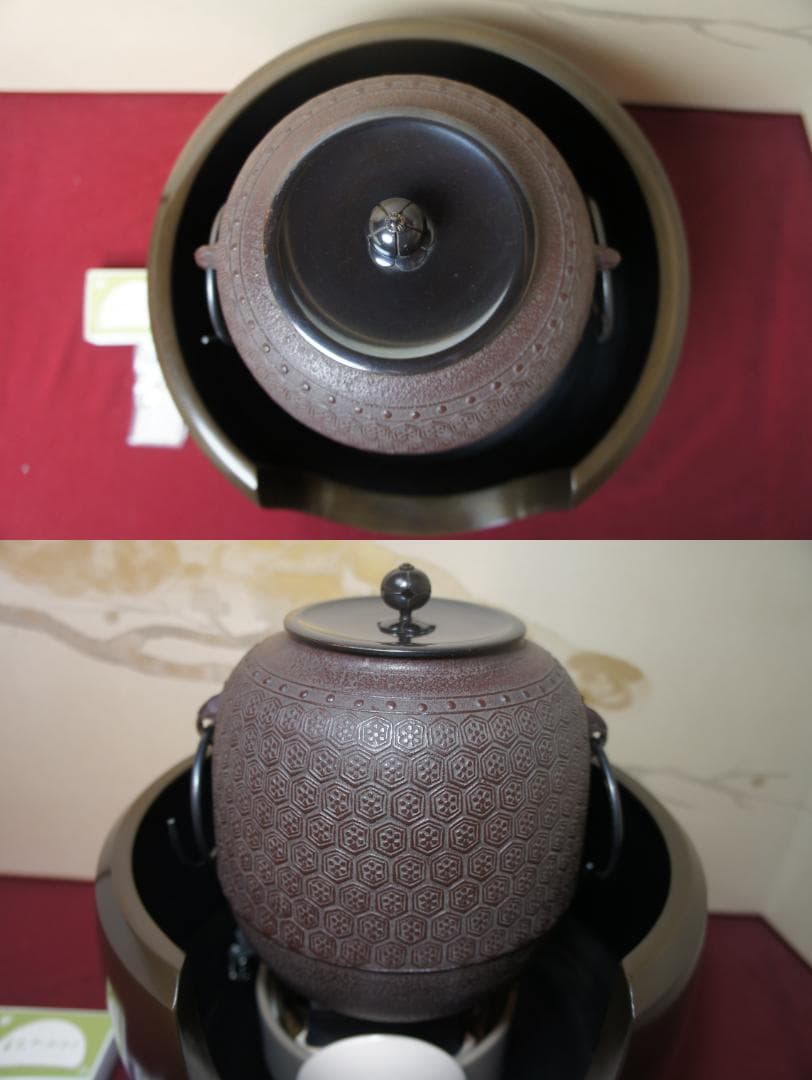 ☆唐銅面取風炉 在銘 棗釜 釜環 電熱器 他フルセット送料込み