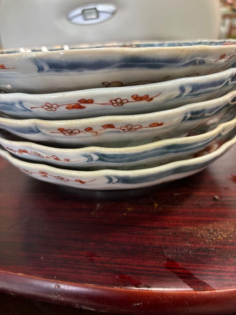 超貴重 江戸後期の頃の物 色鮮やかな花模様の陶器皿5枚セット 超激安