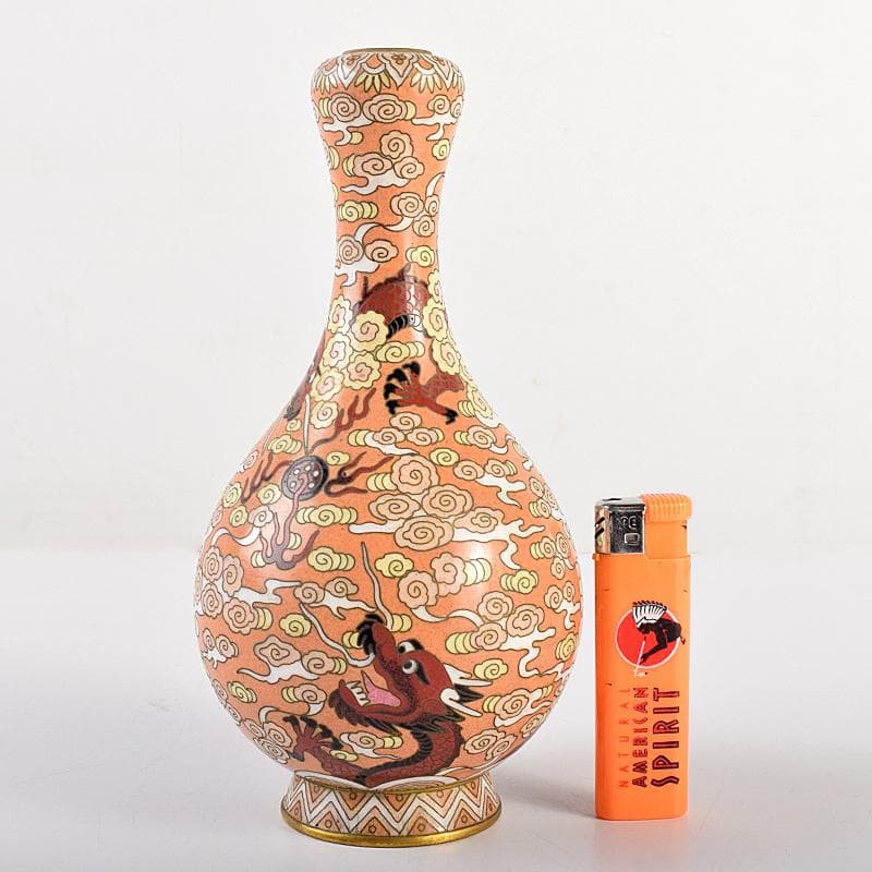 中国　景泰藍　古七宝琺瑯彩　雲竜文　蕾口瓶　共箱　D　R7822