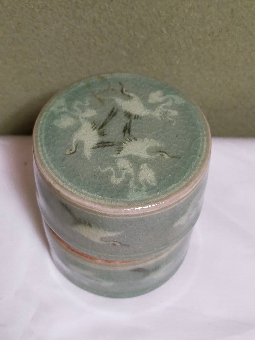 韓国 人間文化財(人間国宝) 柳海剛 青磁象嵌茶入