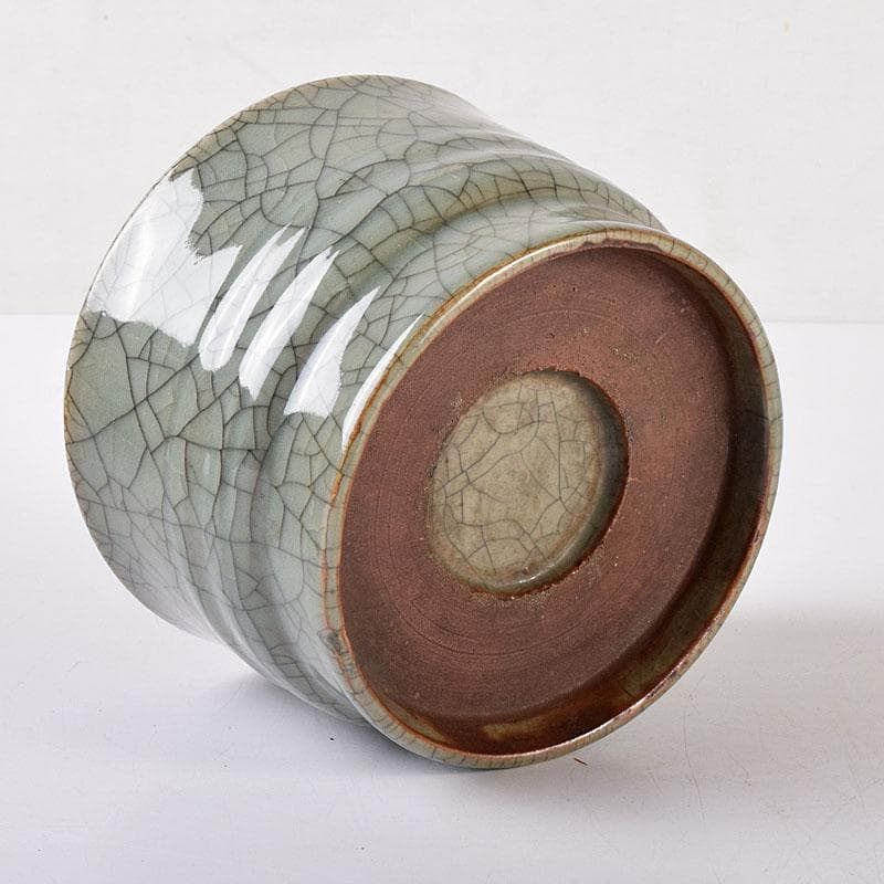 中国　南宋　官窯　青磁　金絲鉄線　氷裂文　建水　時代箱　C　R7755